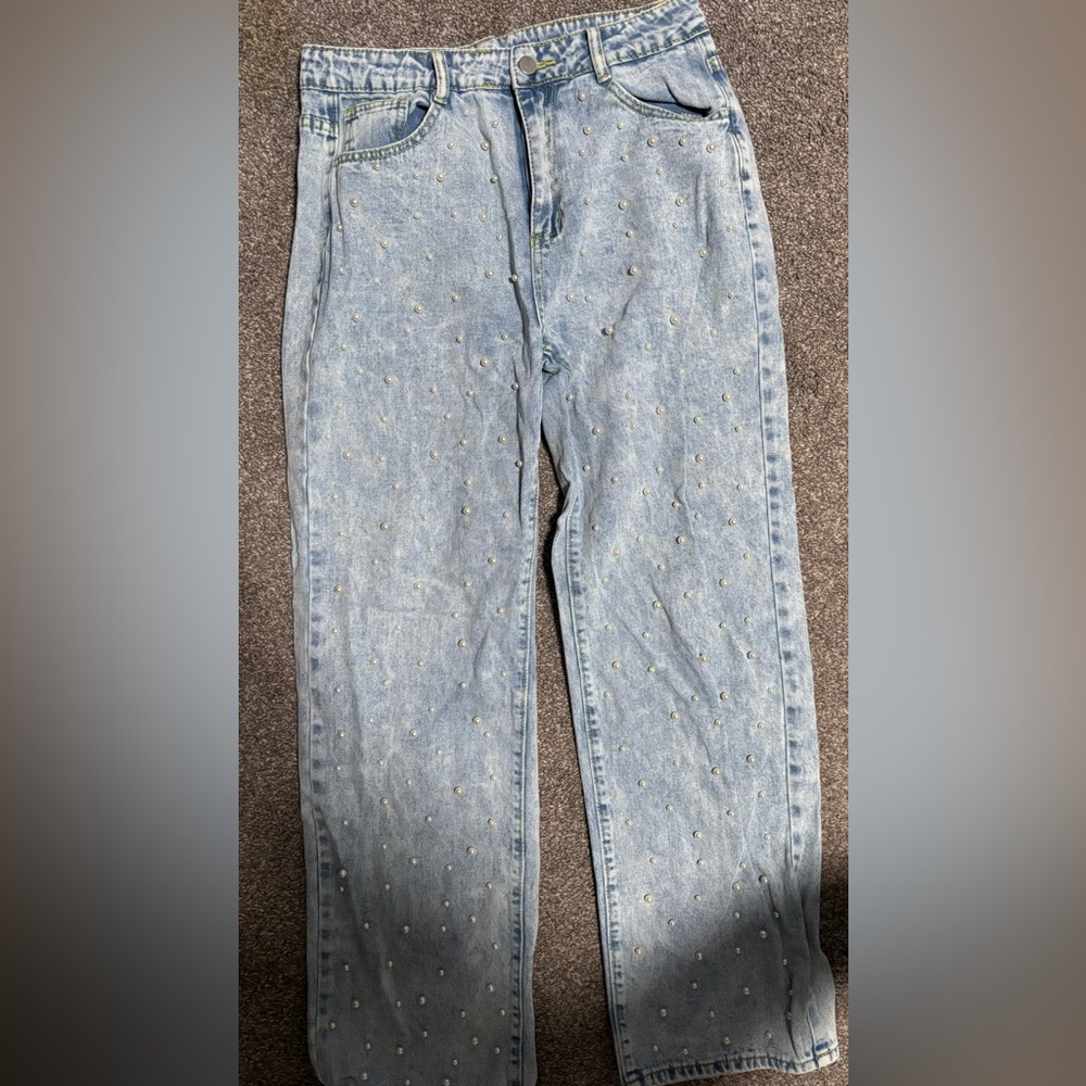 Studded Light Blue Denim Jeans